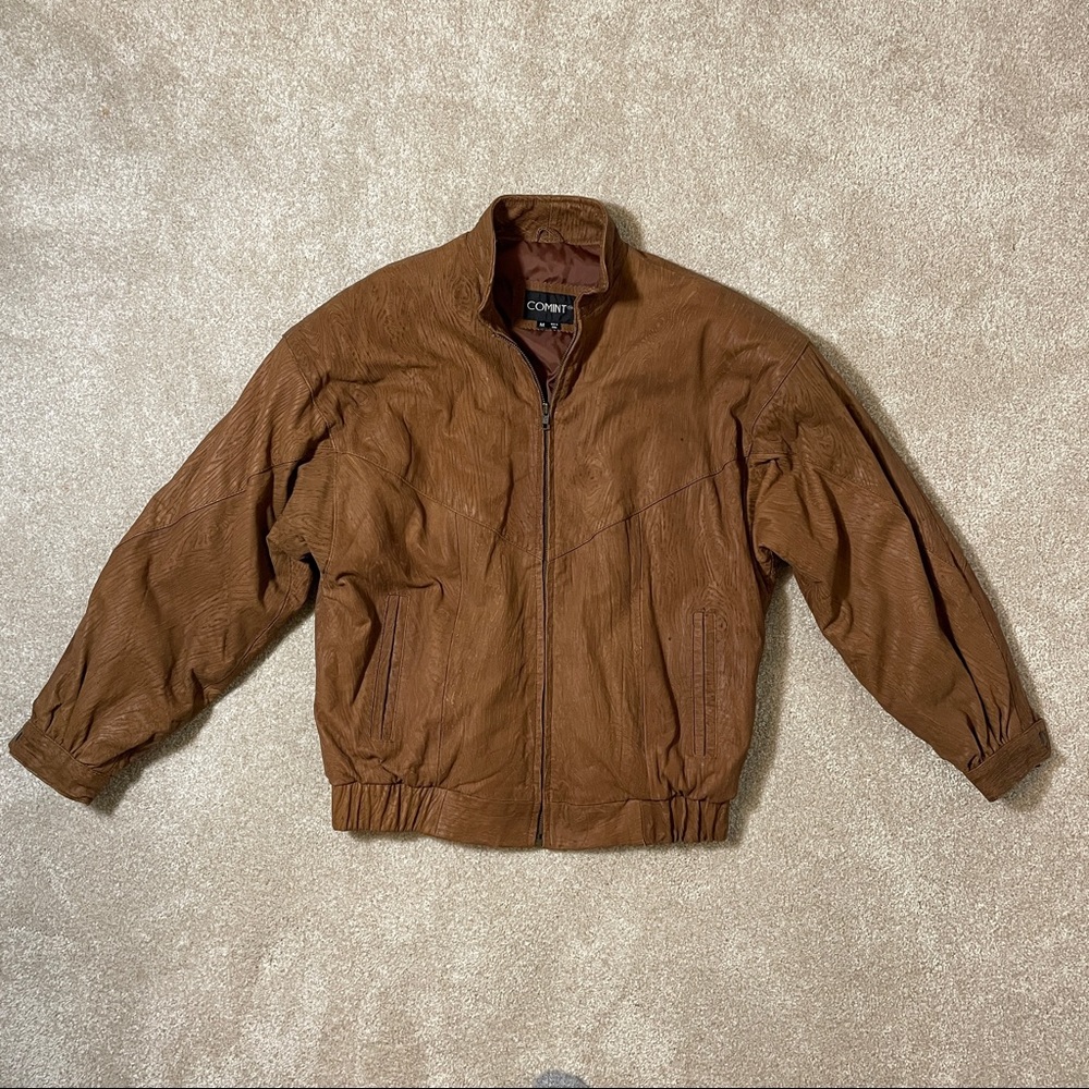 Vintage Comint 100% genuine Brown Leather Jacket with 100% Nylon inner lining